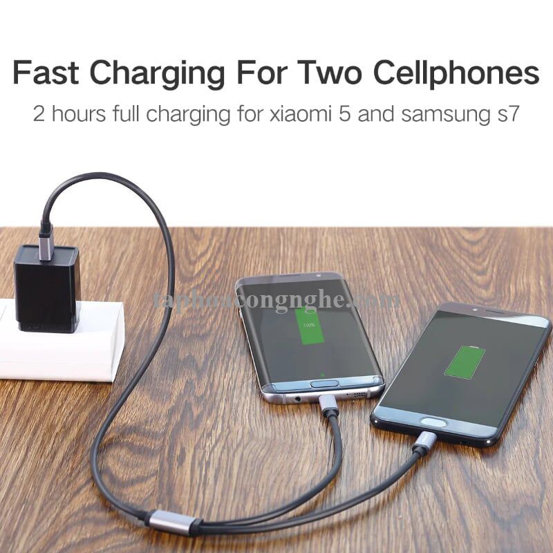 Ugreen 30571 0.5m màu xanh Cáp USB-A 2.0 sang Micro USB + USB-C US196 30030571